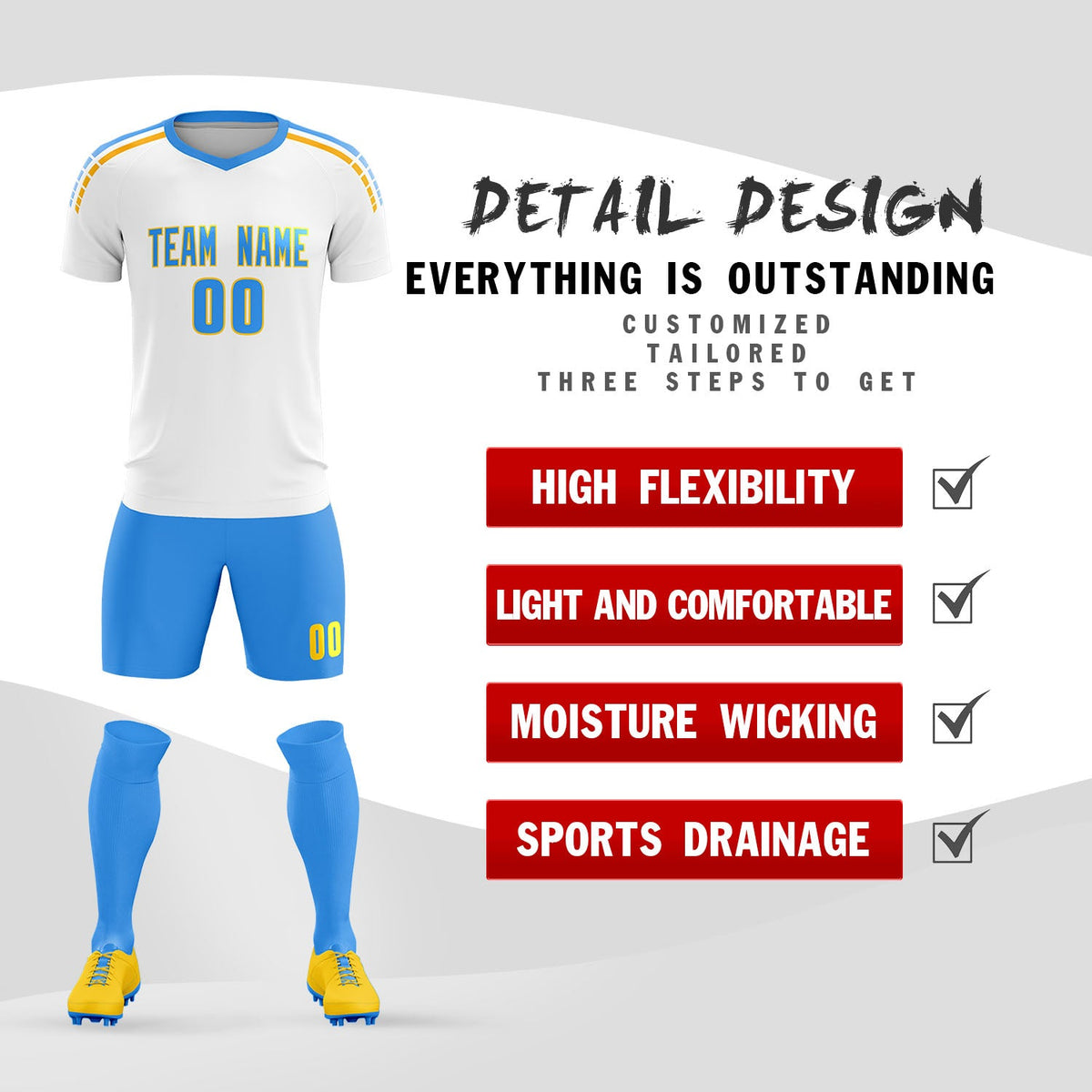 Custom White Raglan Shoulder Striped Soccer Tops/Sets Jersey