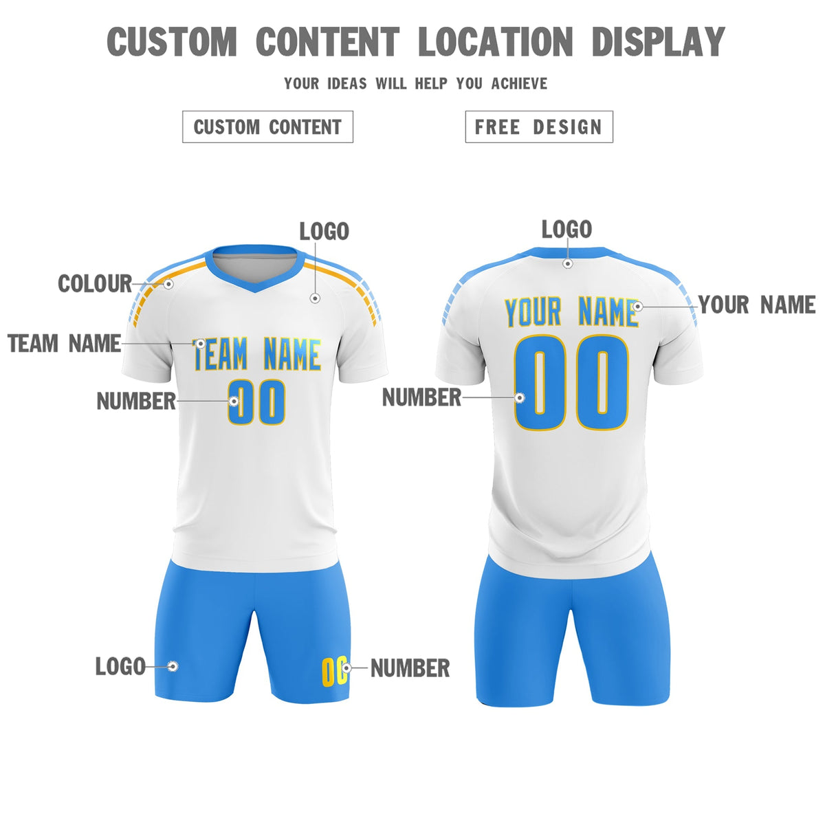 Custom White Raglan Shoulder Striped Soccer Tops/Sets Jersey