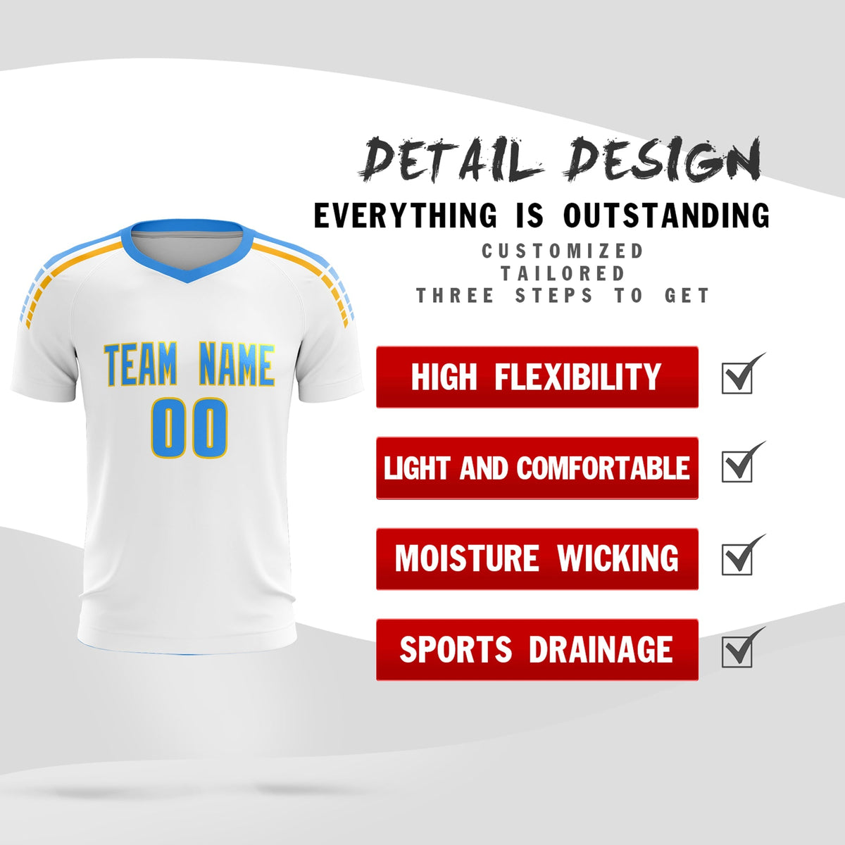 Custom White Raglan Shoulder Striped Soccer Tops/Sets Jersey