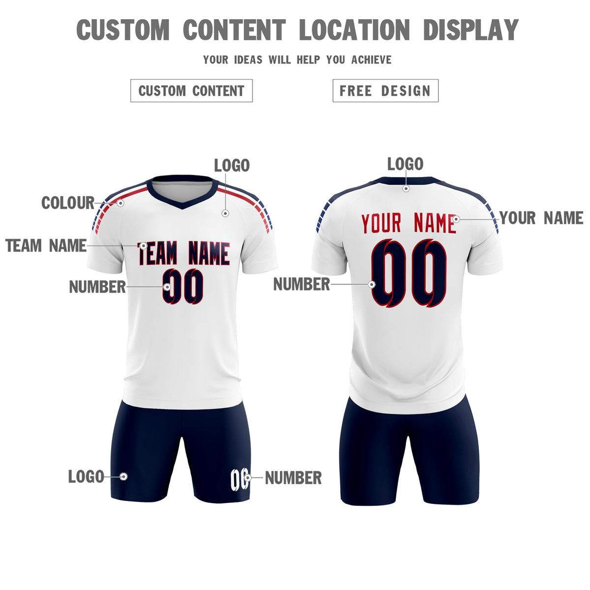Custom white Striped Quick Dry Tops Soccer Sets Jersey