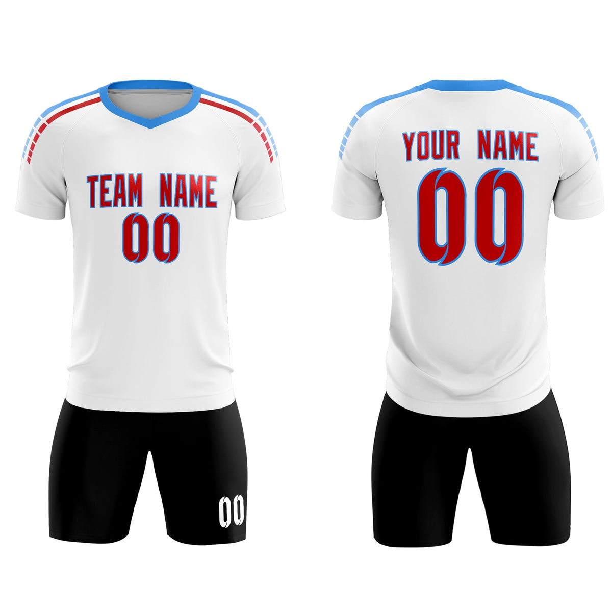 Custom White Raglan Shoulder Striped Soccer Tops/Sets Jersey