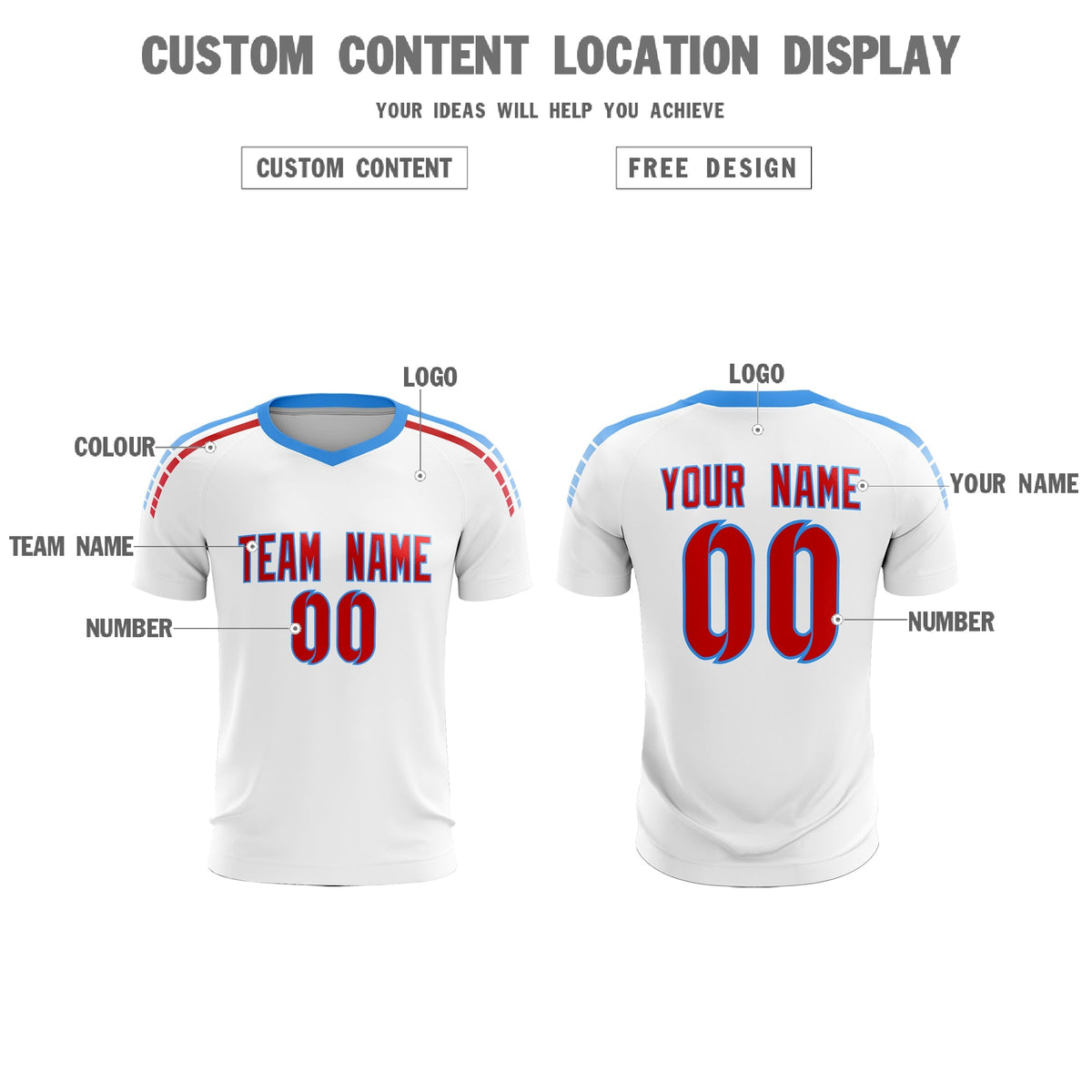 Custom White Raglan Shoulder Striped Soccer Tops/Sets Jersey