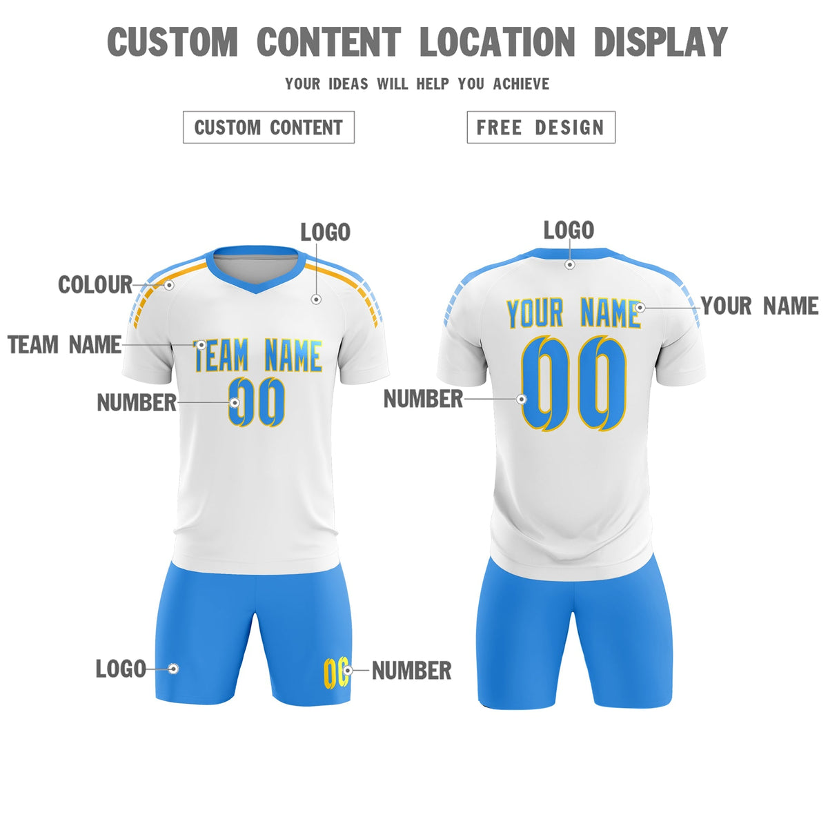 Custom White Raglan Shoulder Striped Soccer Tops/Sets Jersey