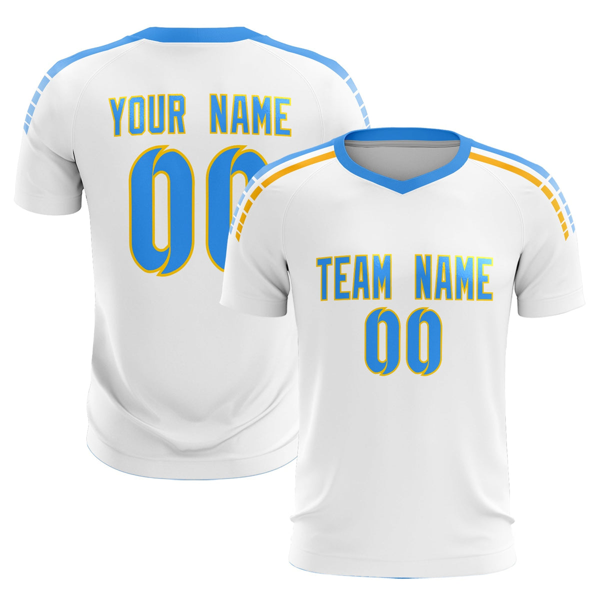 Custom White Raglan Shoulder Striped Soccer Tops/Sets Jersey
