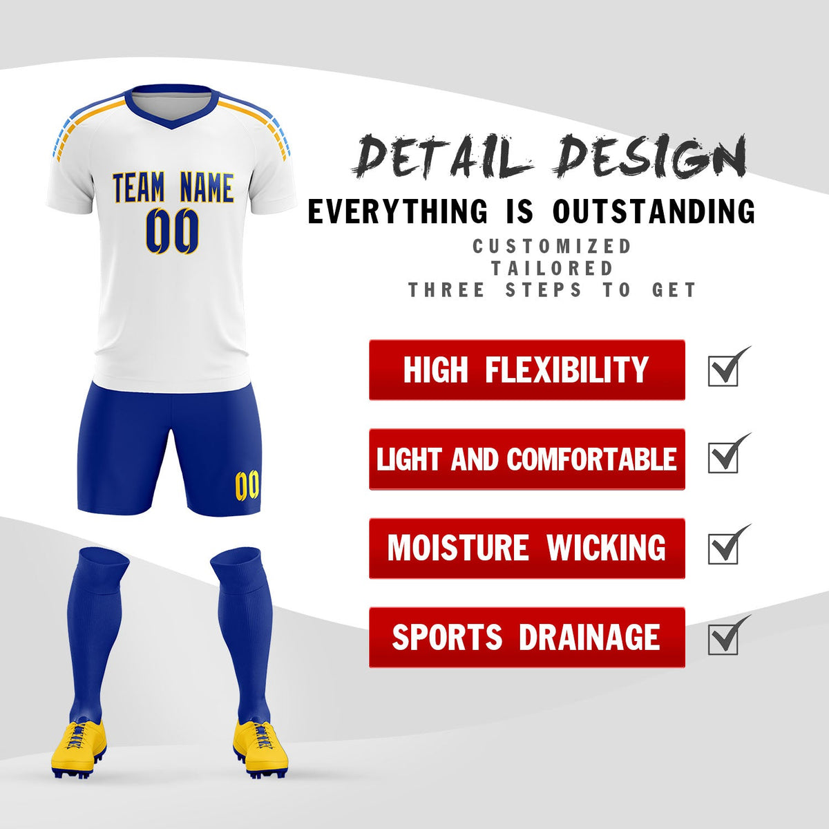 Custom White Raglan Shoulder Striped Soccer Tops/Sets Jersey
