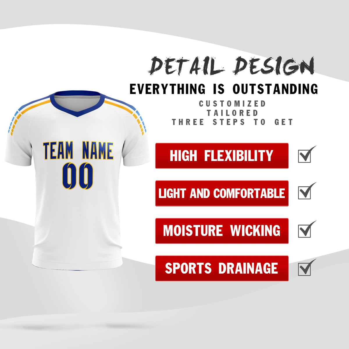 Custom White Raglan Shoulder Striped Soccer Tops/Sets Jersey