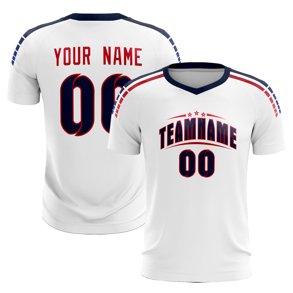 Custom white Striped Quick Dry Tops Soccer Sets Jersey