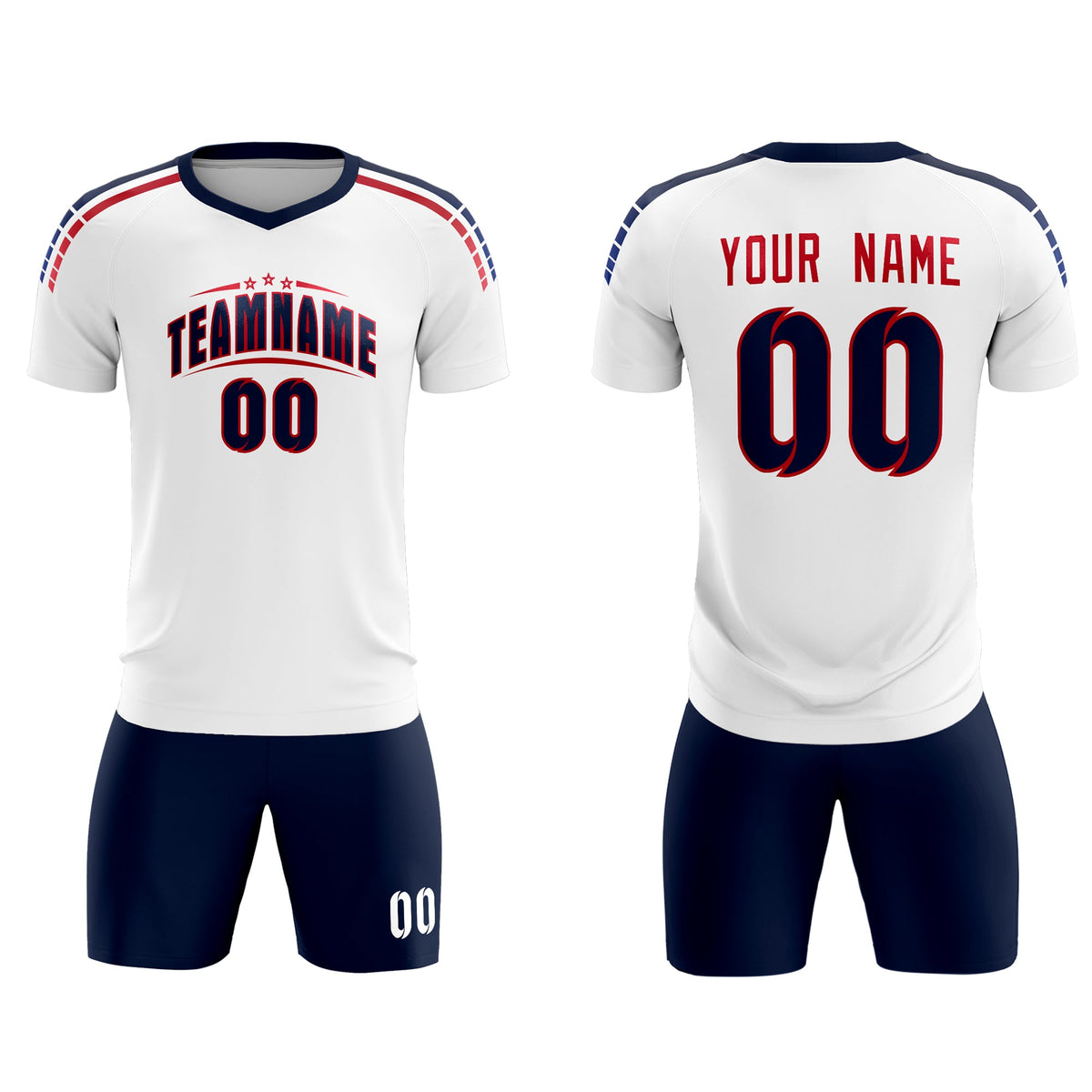 Custom white Striped Quick Dry Tops Soccer Sets Jersey