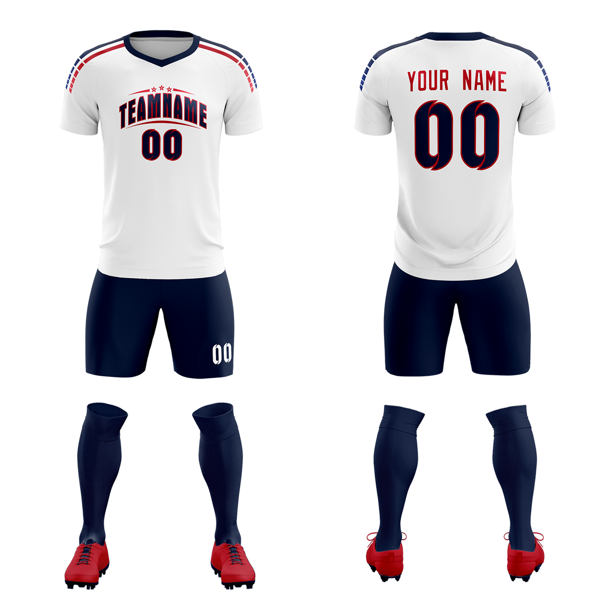 Custom white Striped Quick Dry Tops Soccer Sets Jersey