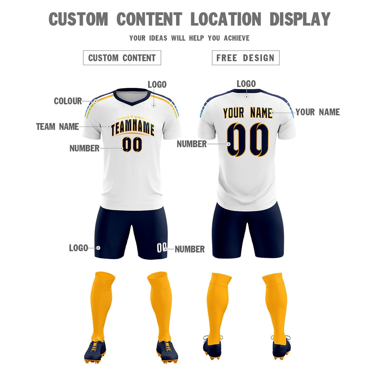 Custom White Raglan Shoulder Striped Soccer Tops/Sets Jersey