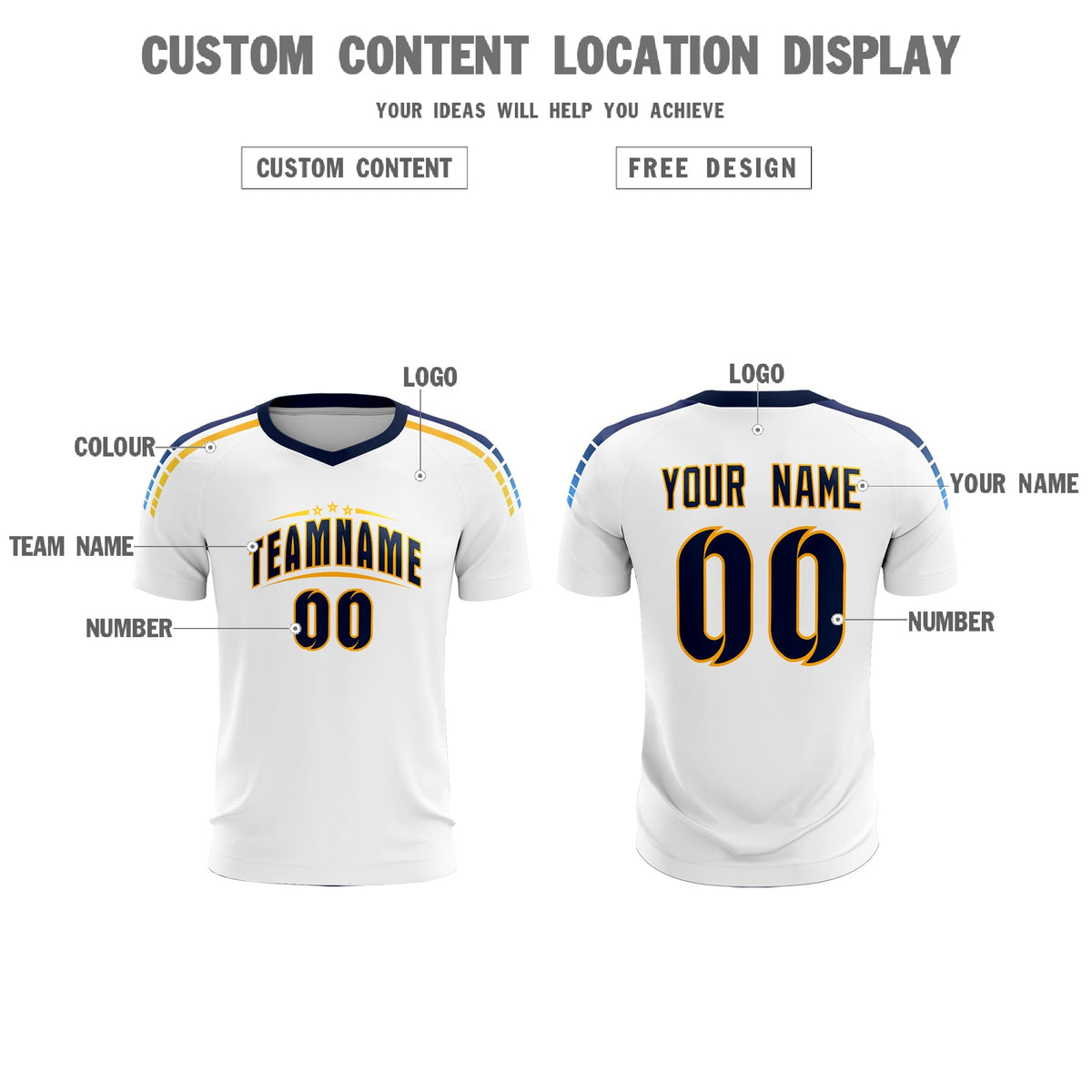 Custom White Raglan Shoulder Striped Soccer Tops/Sets Jersey