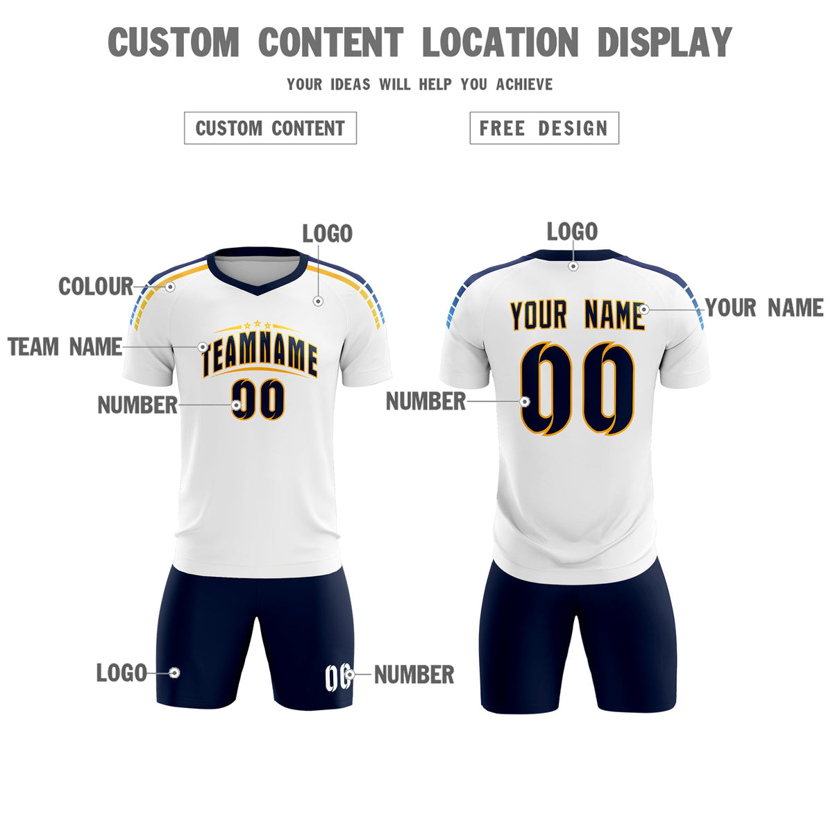 Custom White Raglan Shoulder Striped Soccer Tops/Sets Jersey