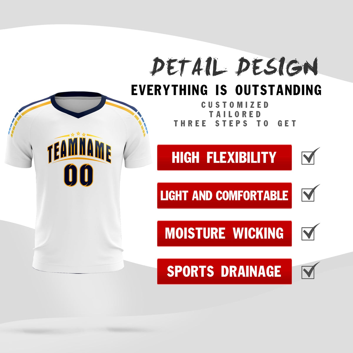 Custom White Raglan Shoulder Striped Soccer Tops/Sets Jersey