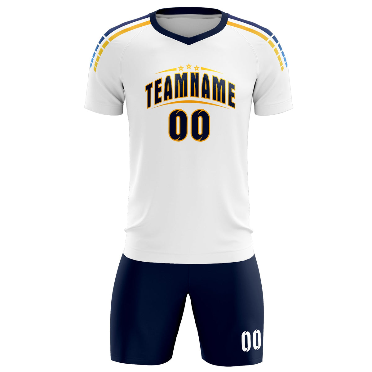 Custom White Raglan Shoulder Striped Soccer Tops/Sets Jersey