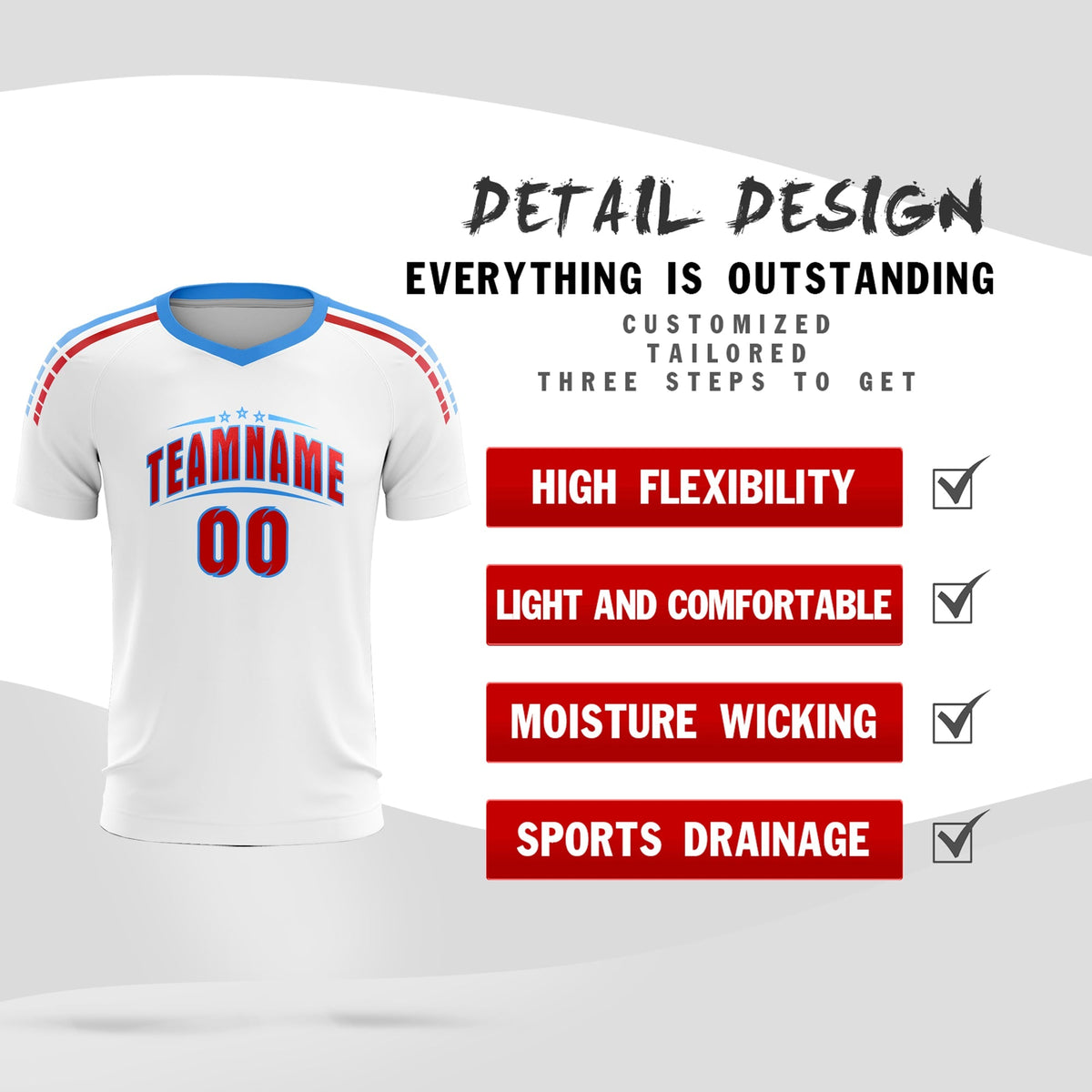 Custom White Raglan Shoulder Striped Soccer Tops/Sets Jersey