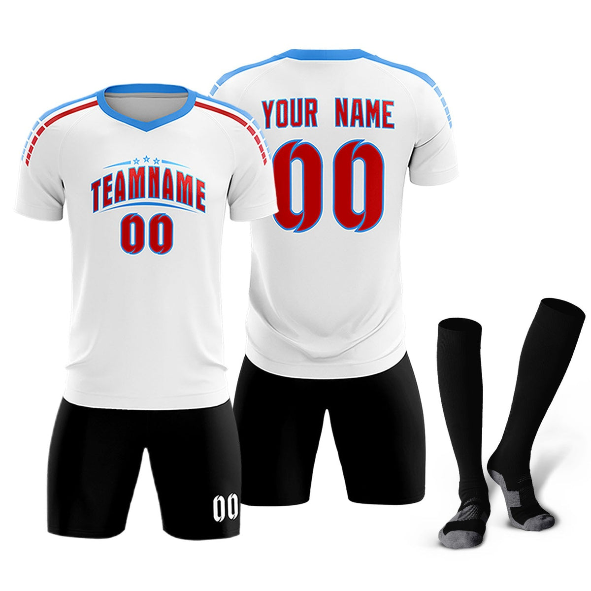 Custom White Raglan Shoulder Striped Soccer Tops/Sets Jersey