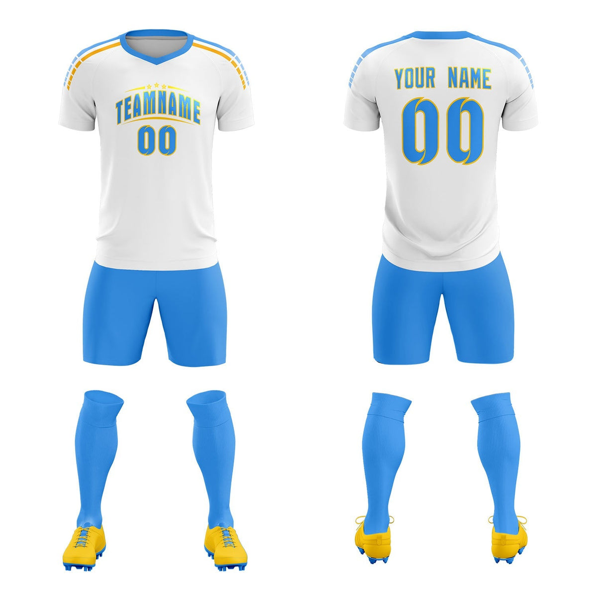 Custom White Raglan Shoulder Striped Soccer Tops/Sets Jersey