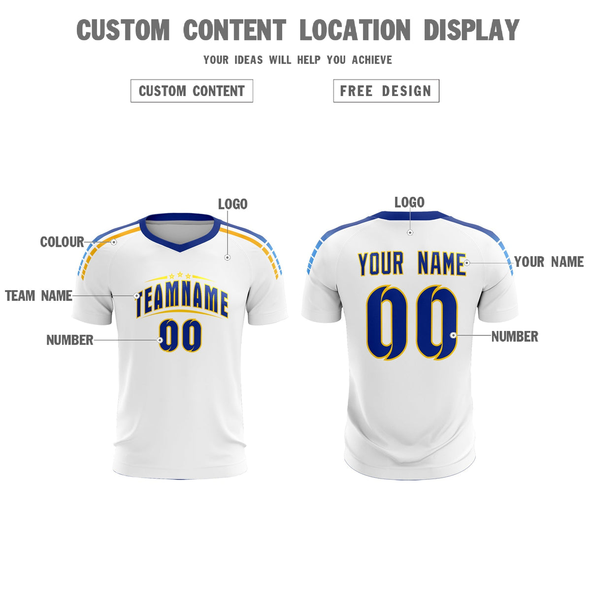 Custom White Raglan Shoulder Striped Soccer Tops/Sets Jersey