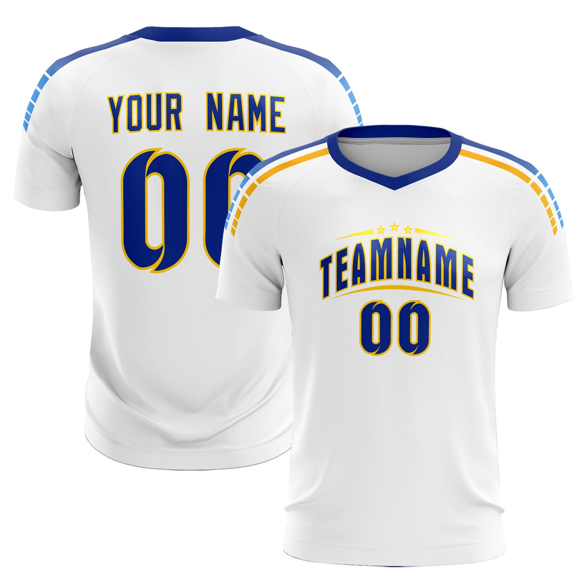 Custom White Raglan Shoulder Striped Soccer Tops/Sets Jersey