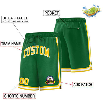 Custom Kelly Green Gold-White Classic Style Basketball Mesh Shorts