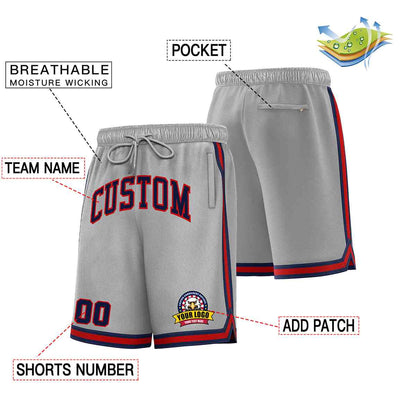 Custom Gray Navy-Red Classic Style Basketball Mesh Shorts