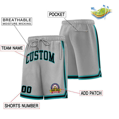 Custom Gray Black-Teal Classic Style Basketball Mesh Shorts