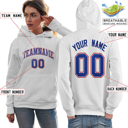 Custom White Royal-Red Classic Style Personalized Sport Pullover Hoodie