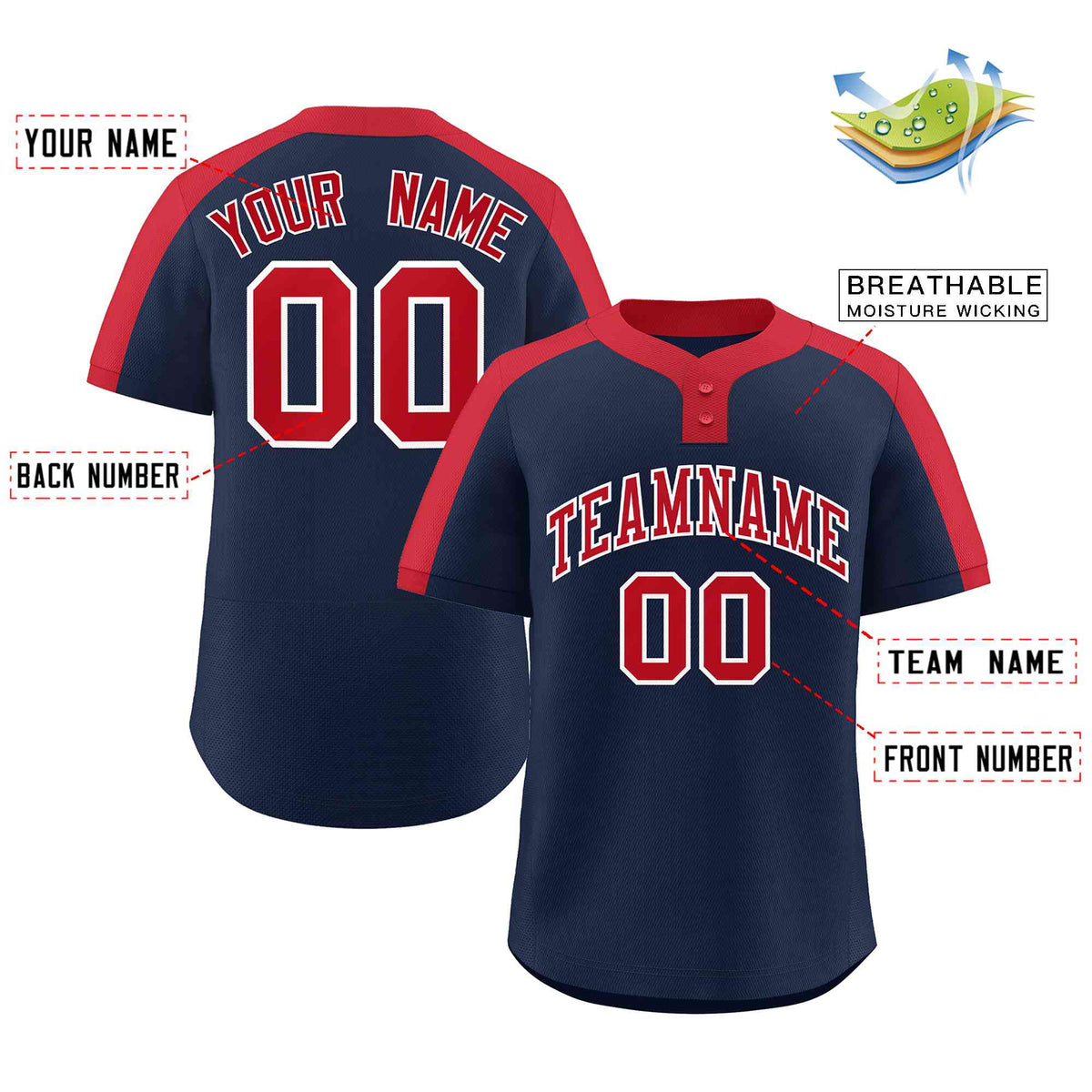 Custom Navy Red-White Classic Style Authentic Two-Button Baseball Jersey