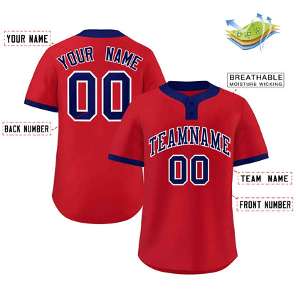 Custom Red Blue-White Classic Style Authentic Two-Button Baseball Jersey