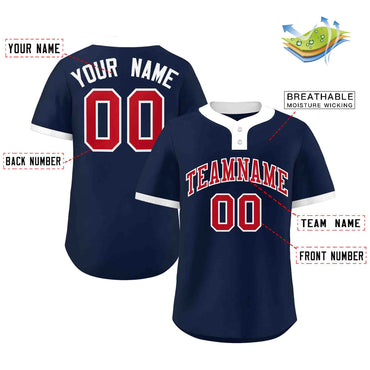 Custom Navy Red-White Classic Style Authentic Two-Button Baseball Jersey