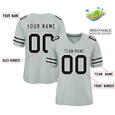 Custom Silver Black-White Classic Style Mesh Authentic Football Jersey