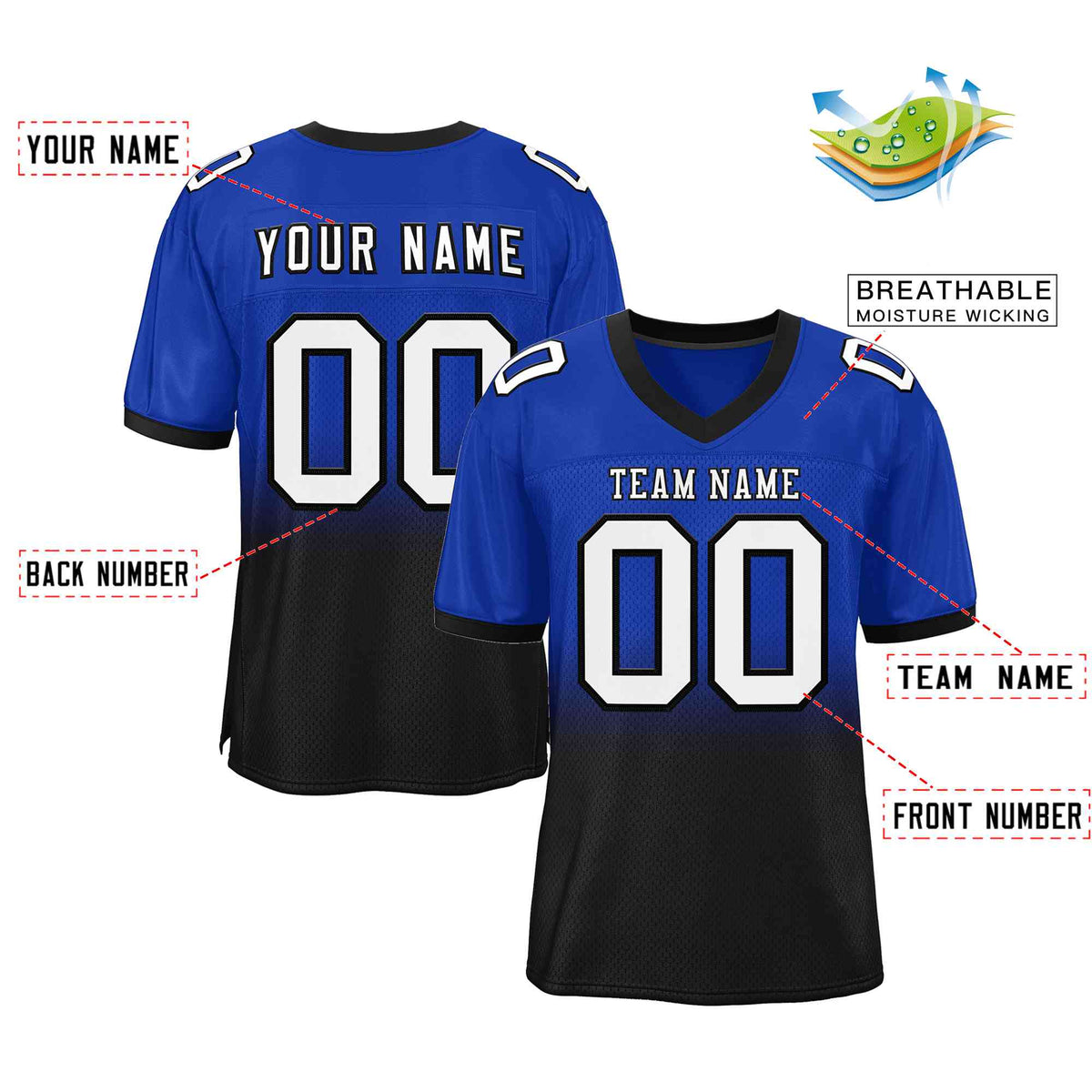 Custom Royal Black White-Black Gradient Fashion Outdoor Authentic Football Jersey
