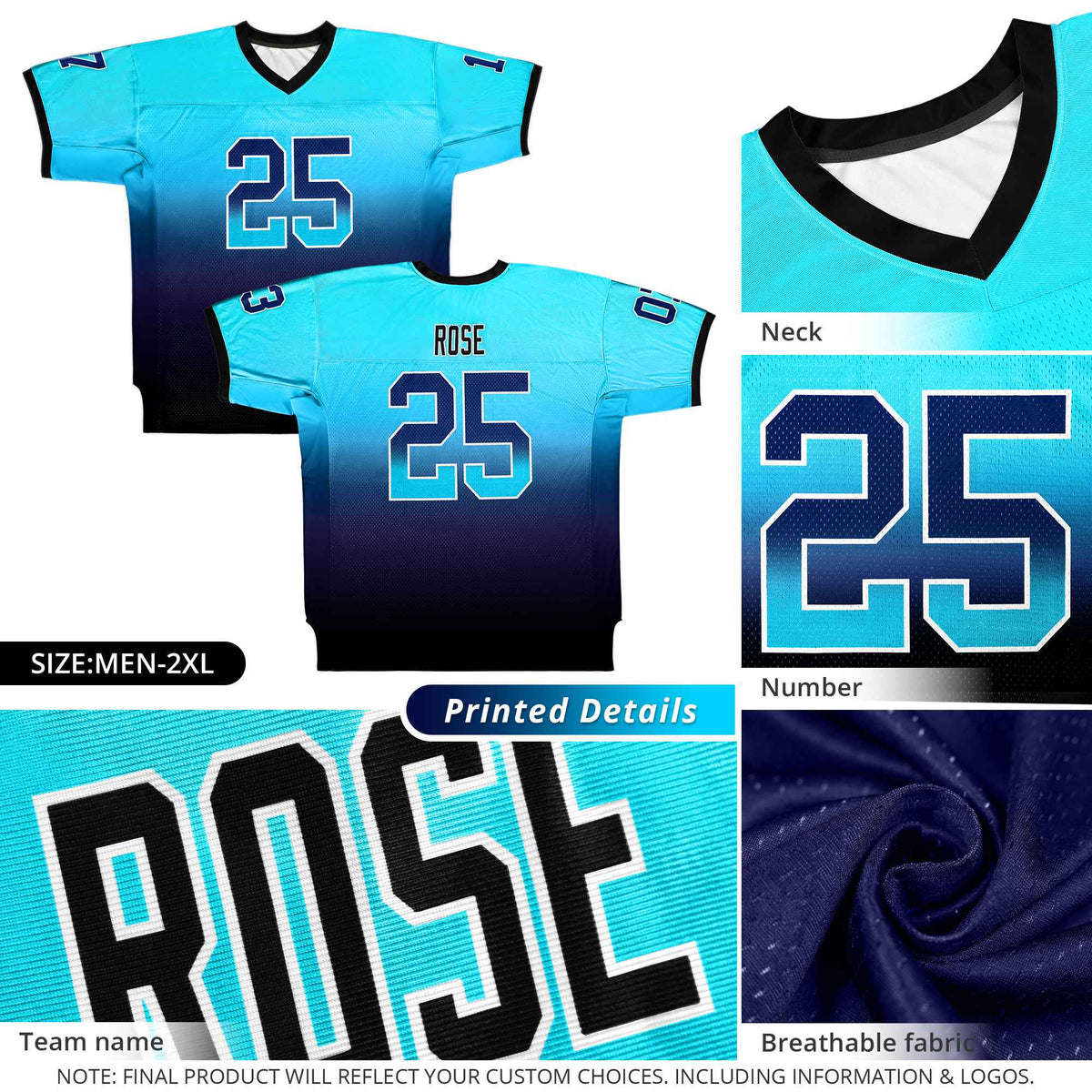 Custom White Royal Gold-Royal Gradient Fashion Outdoor Authentic Football Jersey