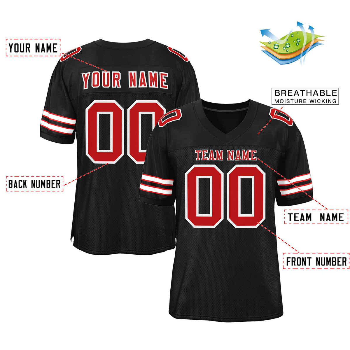 Custom Black Red-White Classic Style Authentic Football Jersey