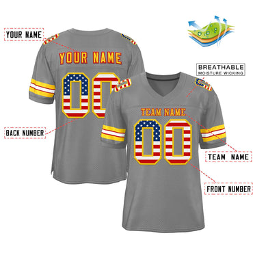 Custom Gray Gold-Red Classic Style Authentic Football Jersey