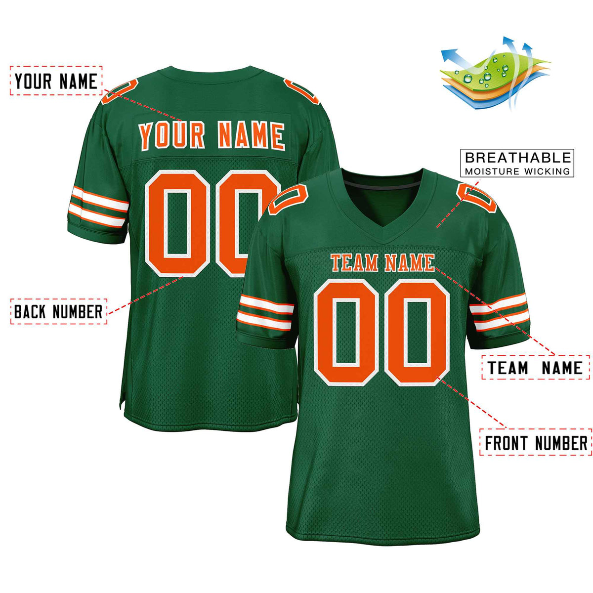 Custom Green Orange-White Classic Style Authentic Football Jersey