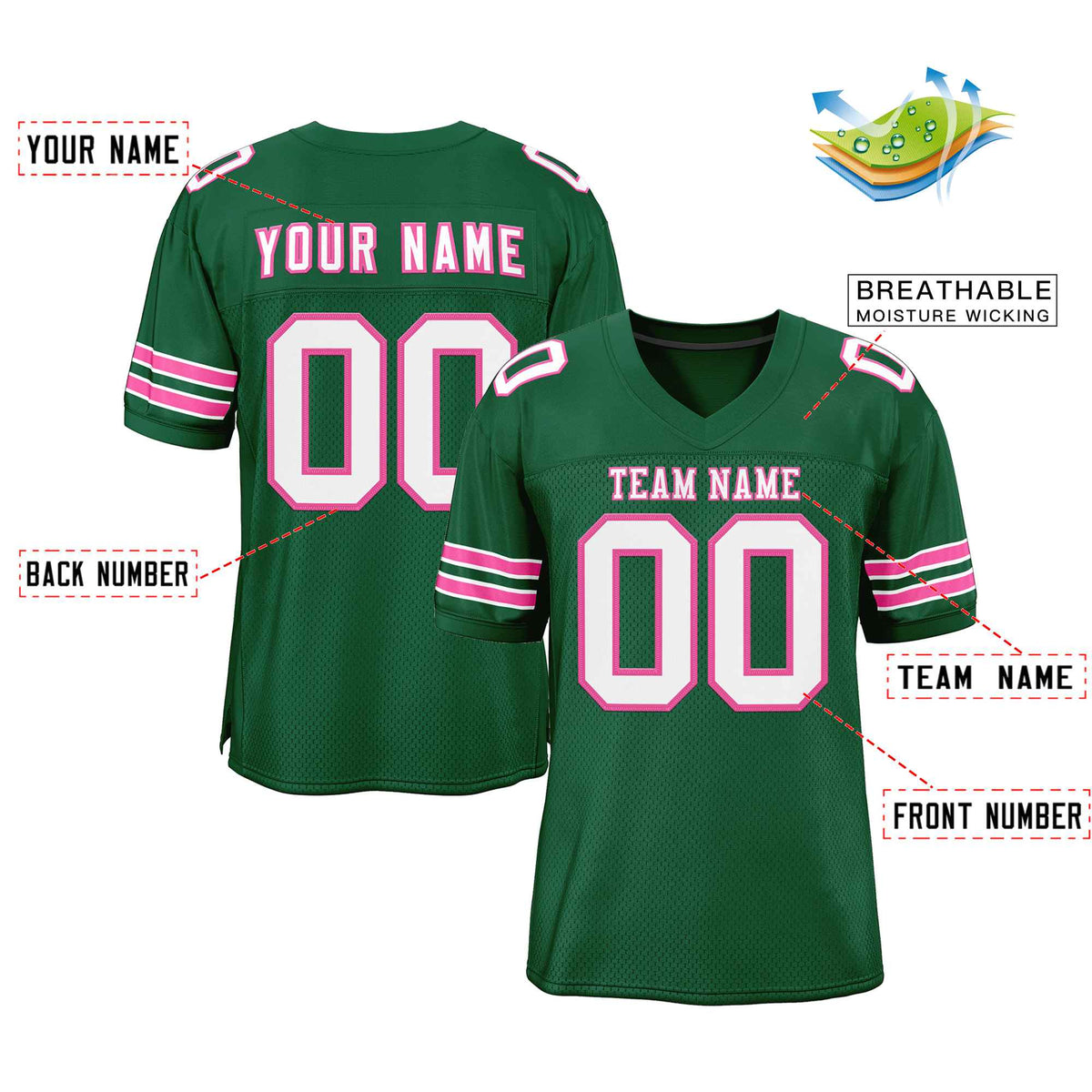 Custom Green White-Pink Classic Style Authentic Football Jersey