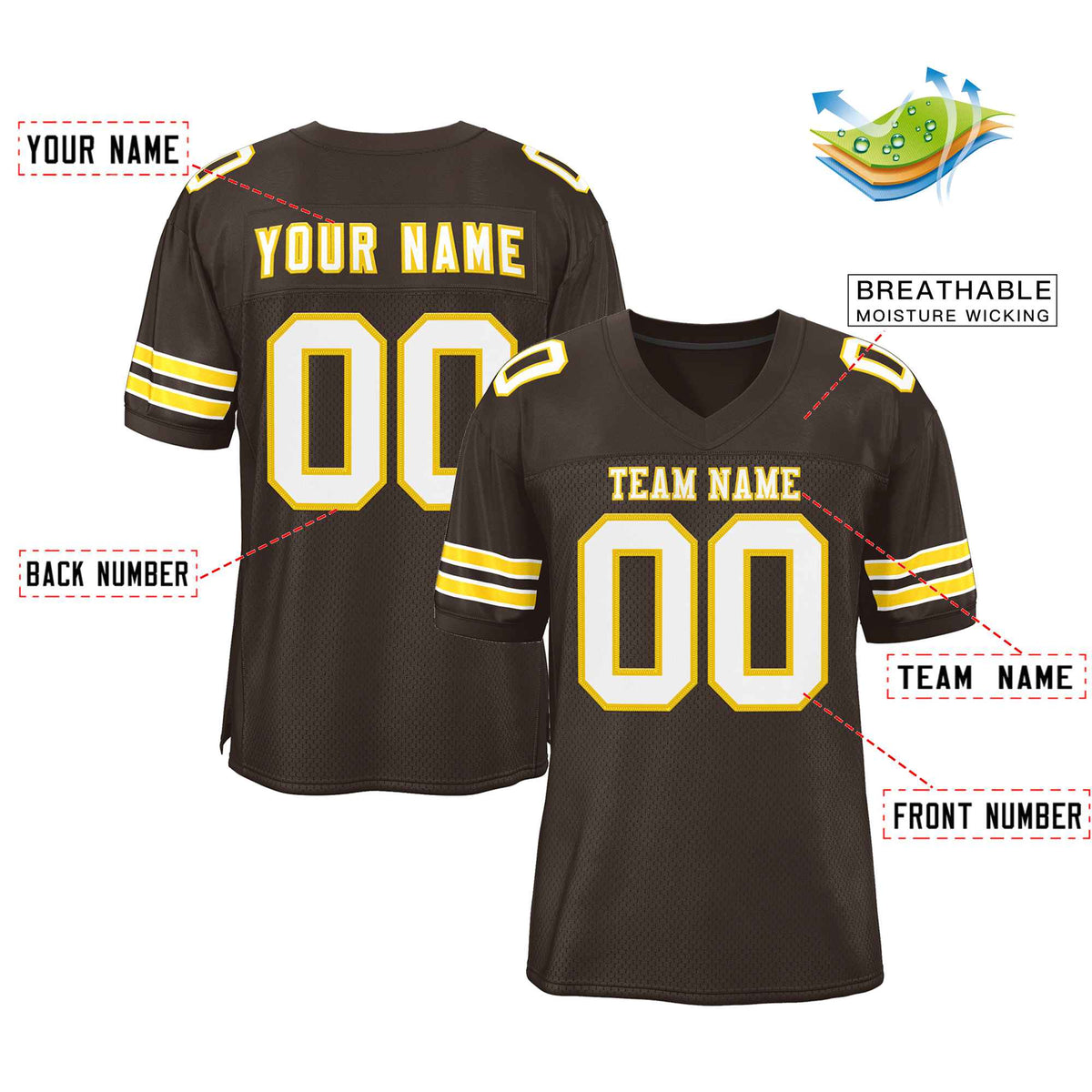 Custom Brown White-Gold Classic Style Authentic Football Jersey
