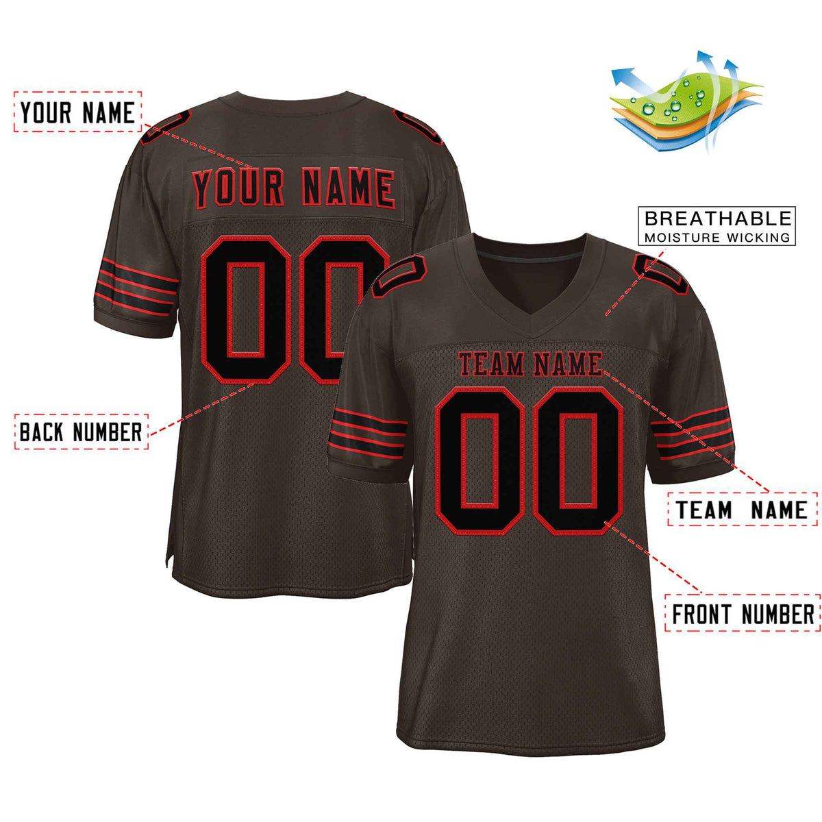 Custom Brown Black-Red Classic Style Authentic Football Jersey