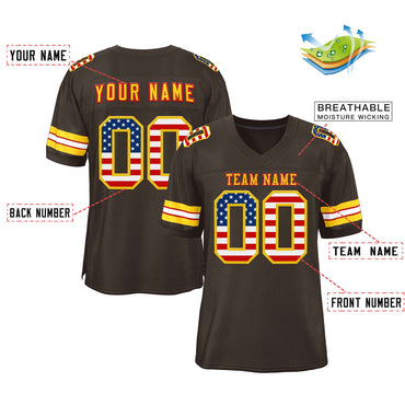 Custom Brown Gold-Red Classic Style Authentic Football Jersey