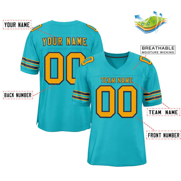 Custom Aqua Navy-Yellow Classic Style Authentic Football Jersey