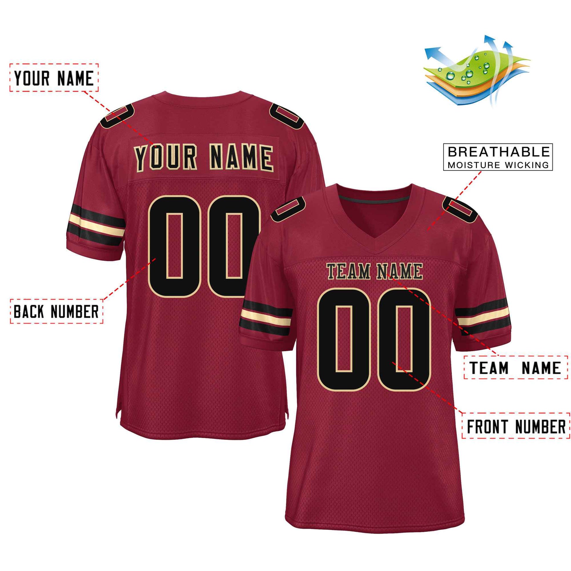 Custom Burgundy Black-Khaki Classic Style Mesh Authentic Football Jersey