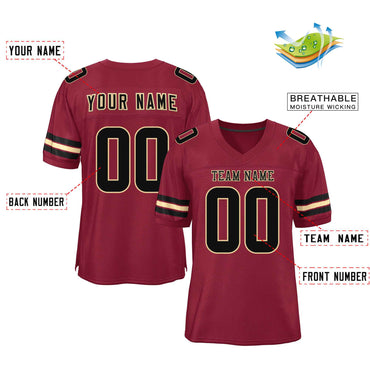 Custom Burgundy Black-Khaki Classic Style Mesh Authentic Football Jersey