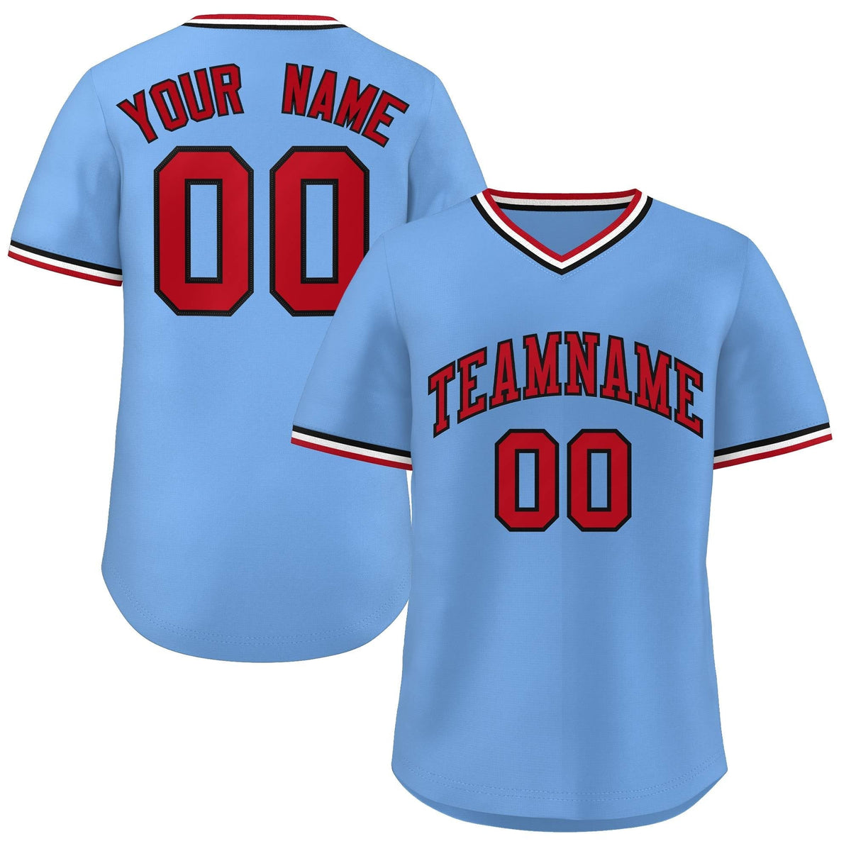 Custom Light Blue Red-White Classic Style Outdoor Authentic Pullover Baseball Jersey
