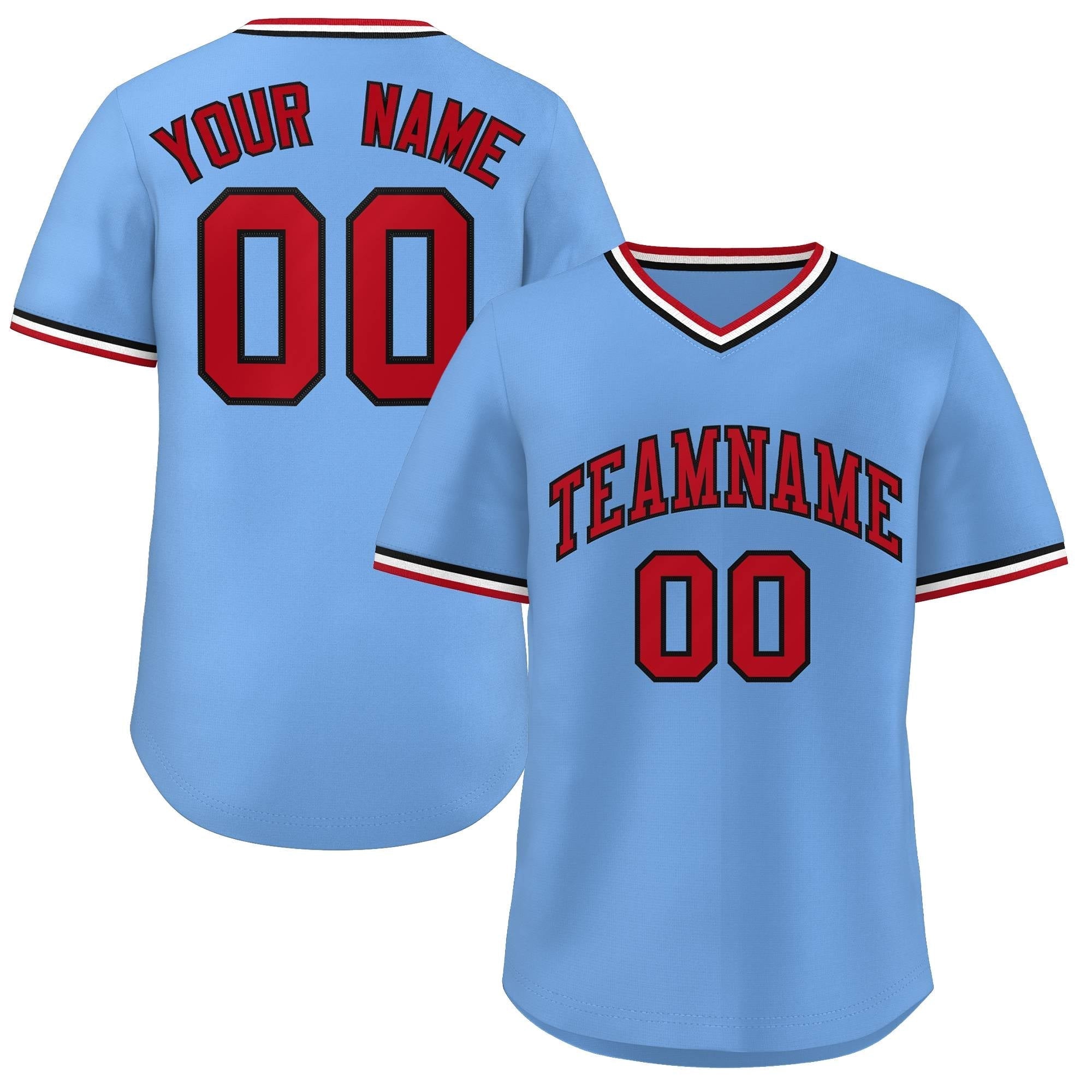 Custom Light Blue Red-White Classic Style Outdoor Authentic Pullover Baseball Jersey