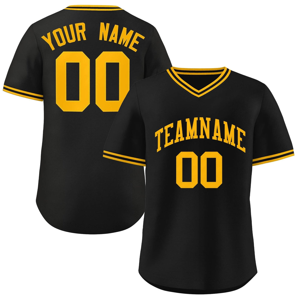 Custom Black Yellow Classic Style Outdoor Authentic Pullover Baseball Jersey