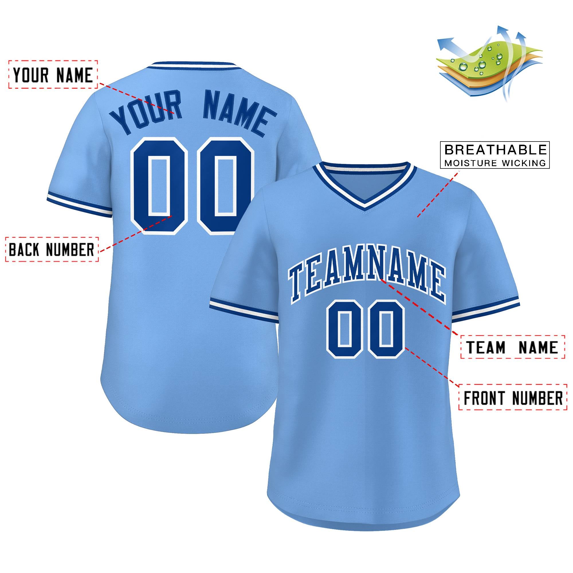 Custom Light Blue Royal-White Classic Style Outdoor Authentic Pullover Baseball Jersey