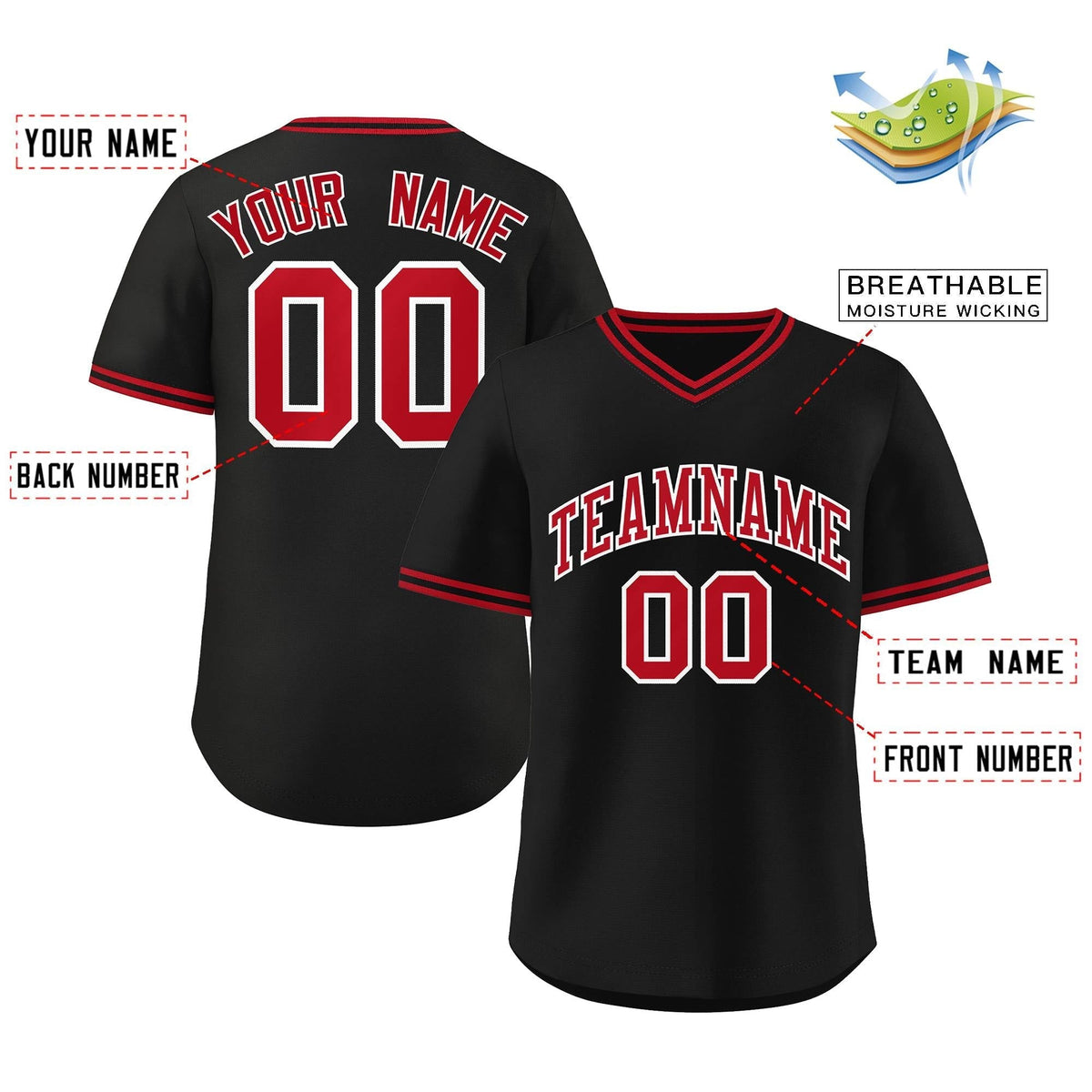 Custom Black Red-Black Classic Style Outdoor Authentic Pullover Baseball Jersey