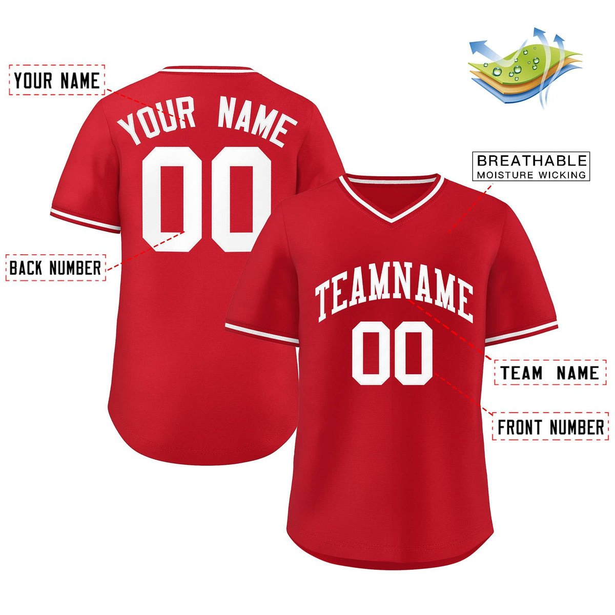 Custom Red Classic Style Outdoor Authentic Pullover Baseball Jersey