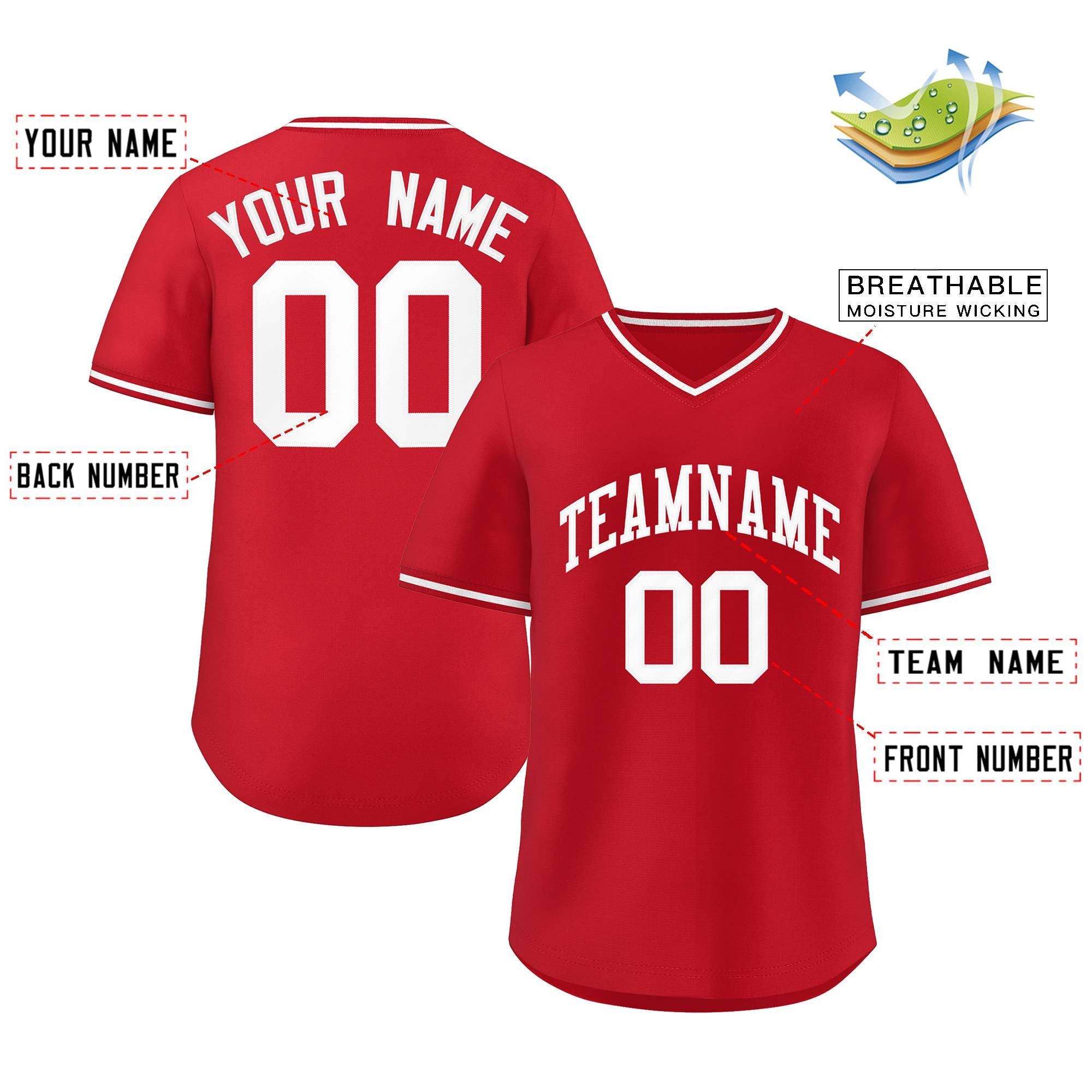 Custom Red Classic Style Outdoor Authentic Pullover Baseball Jersey